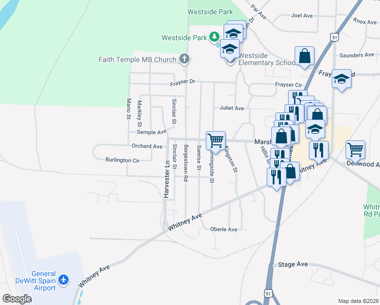map of restaurants, bars, coffee shops, grocery stores, and more near 3136 Benjestown Road in Memphis