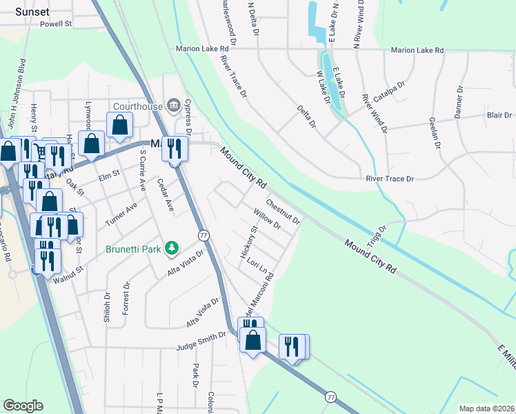 map of restaurants, bars, coffee shops, grocery stores, and more near 95 Willow Drive in Marion
