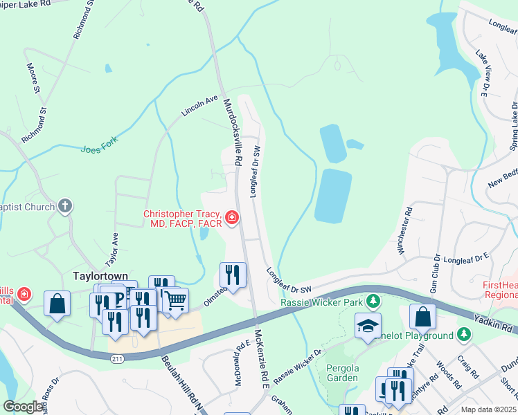 map of restaurants, bars, coffee shops, grocery stores, and more near 551 Longleaf Drive Southwest in Pinehurst