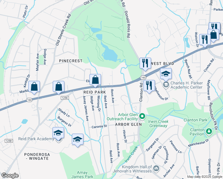 map of restaurants, bars, coffee shops, grocery stores, and more near 2207 West Boulevard in Charlotte
