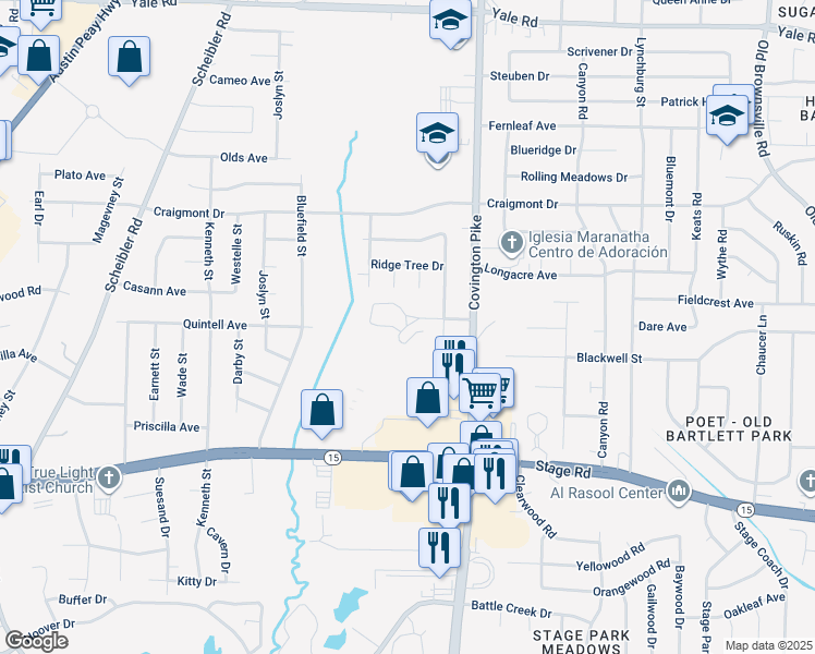 map of restaurants, bars, coffee shops, grocery stores, and more near 5005 Cobalt Cove in Memphis