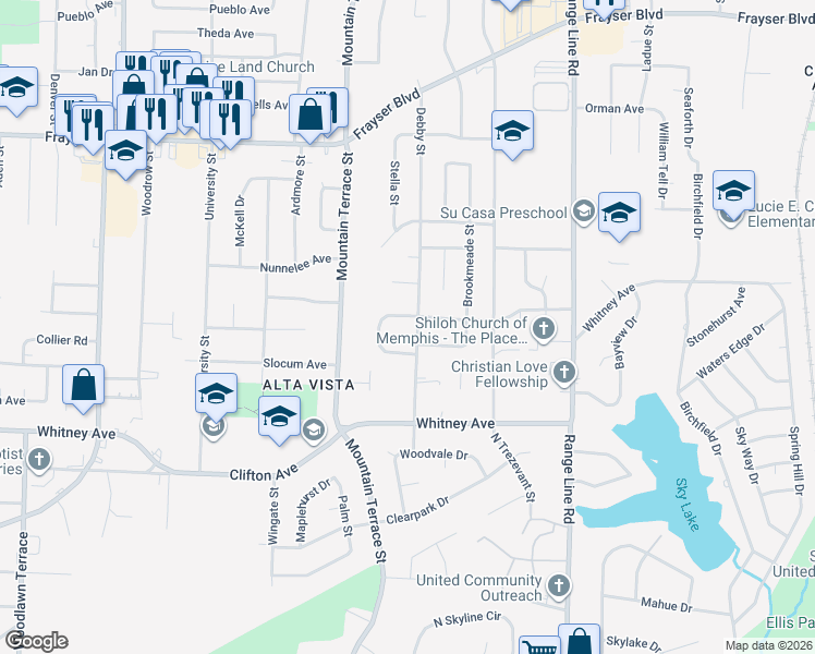map of restaurants, bars, coffee shops, grocery stores, and more near 3189 Madeline Circle in Memphis