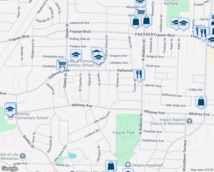 map of restaurants, bars, coffee shops, grocery stores, and more near 3125 Vista Grande Street in Memphis