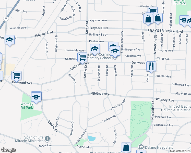 map of restaurants, bars, coffee shops, grocery stores, and more near 1502 Saint Charles Cove in Memphis