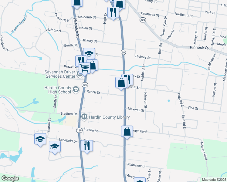 map of restaurants, bars, coffee shops, grocery stores, and more near 225 Ranch Street in Savannah