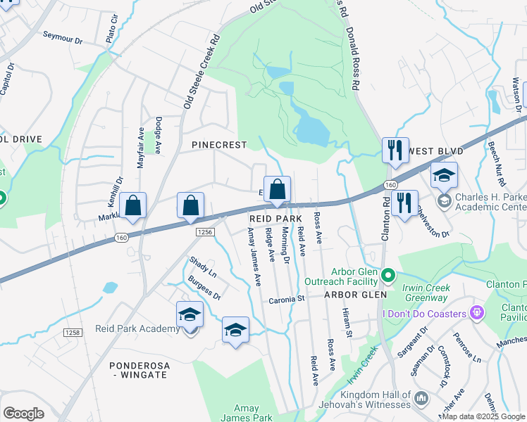 map of restaurants, bars, coffee shops, grocery stores, and more near 2319 West Boulevard in Charlotte