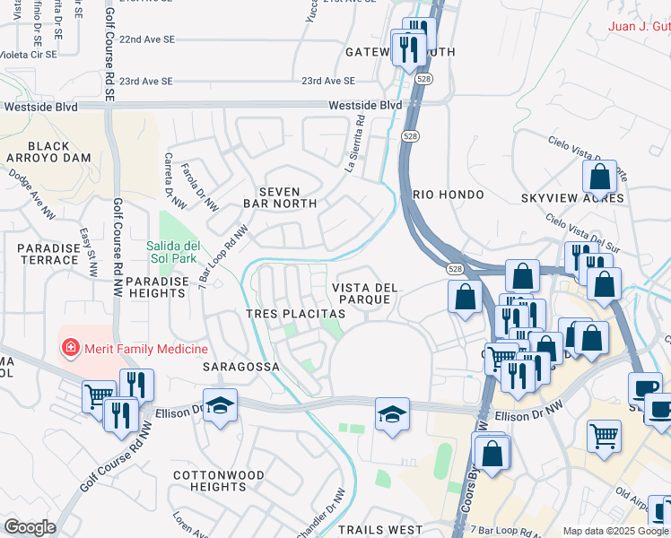 map of restaurants, bars, coffee shops, grocery stores, and more near 4039 Cresta Park Avenue in Albuquerque