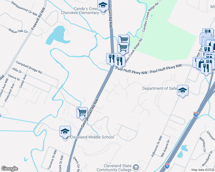 map of restaurants, bars, coffee shops, grocery stores, and more near 1956 Lenox Drive Northwest in Cleveland