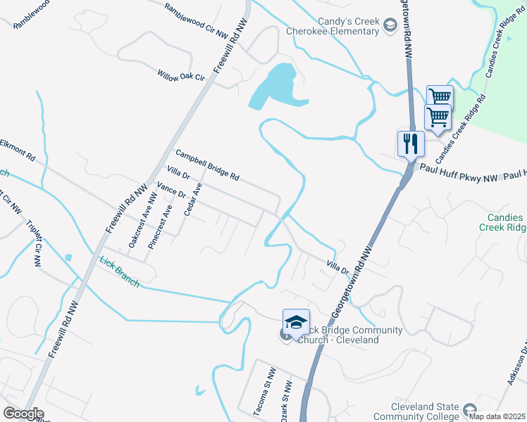 map of restaurants, bars, coffee shops, grocery stores, and more near 2510 Vance Drive in Cleveland