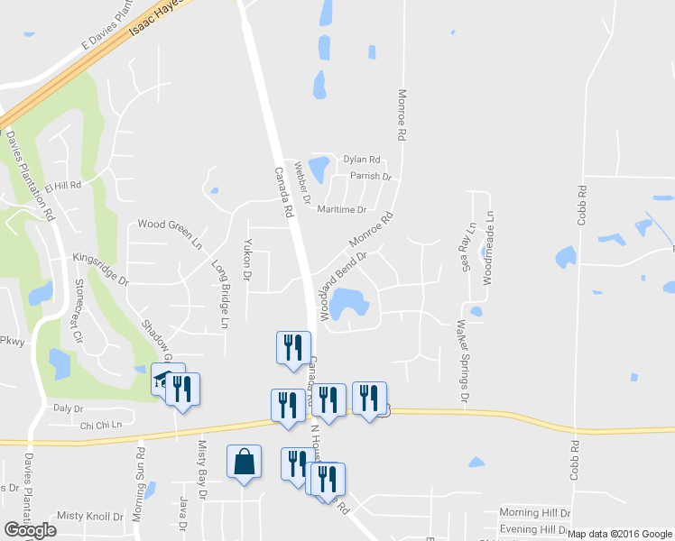 map of restaurants, bars, coffee shops, grocery stores, and more near 9900 Woodland Bend Drive in Lakeland