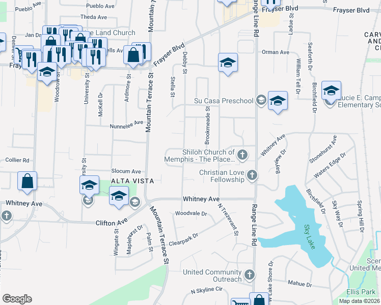 map of restaurants, bars, coffee shops, grocery stores, and more near 2488 Brewster Avenue in Memphis