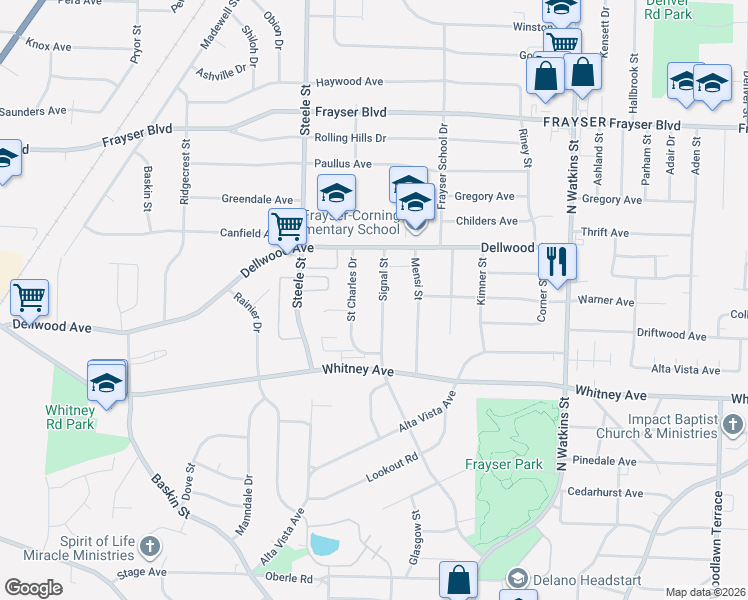 map of restaurants, bars, coffee shops, grocery stores, and more near 3123 Signal Street in Memphis