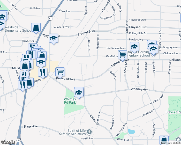 map of restaurants, bars, coffee shops, grocery stores, and more near 3131 Ridgecrest Street in Memphis