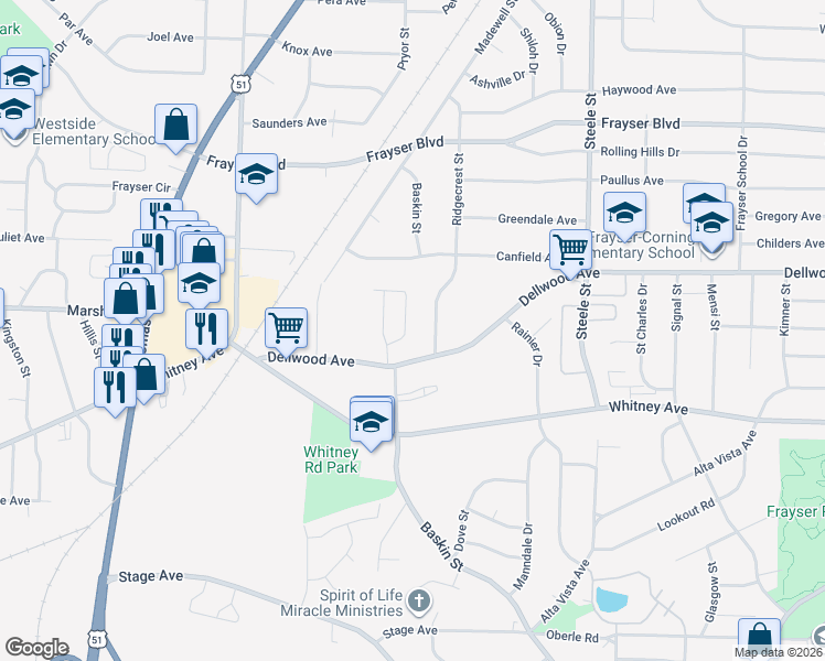 map of restaurants, bars, coffee shops, grocery stores, and more near 3127 Dahlia Drive in Memphis