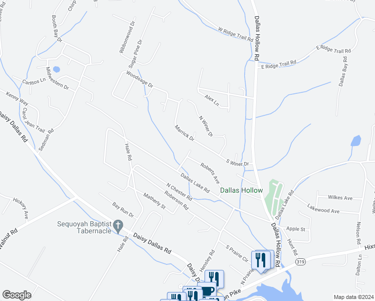 map of restaurants, bars, coffee shops, grocery stores, and more near 9015 Womack Road in Hamilton County