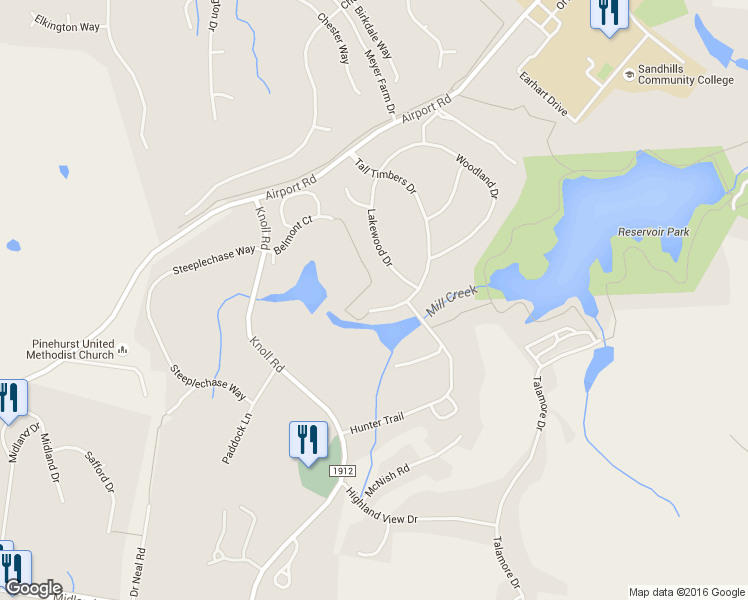 map of restaurants, bars, coffee shops, grocery stores, and more near 140 Lakeside Court in Pinehurst
