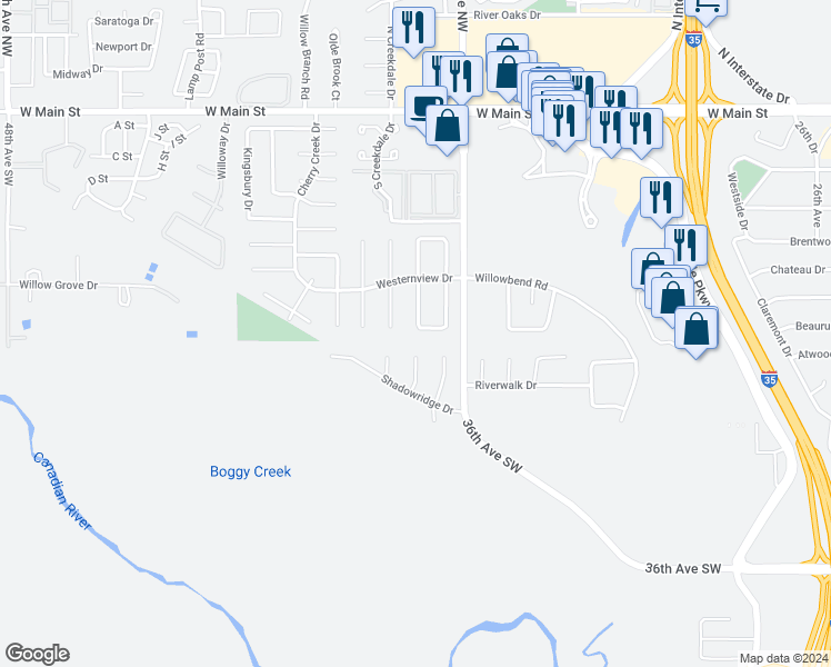 map of restaurants, bars, coffee shops, grocery stores, and more near 3626 Trinidad Drive in Norman