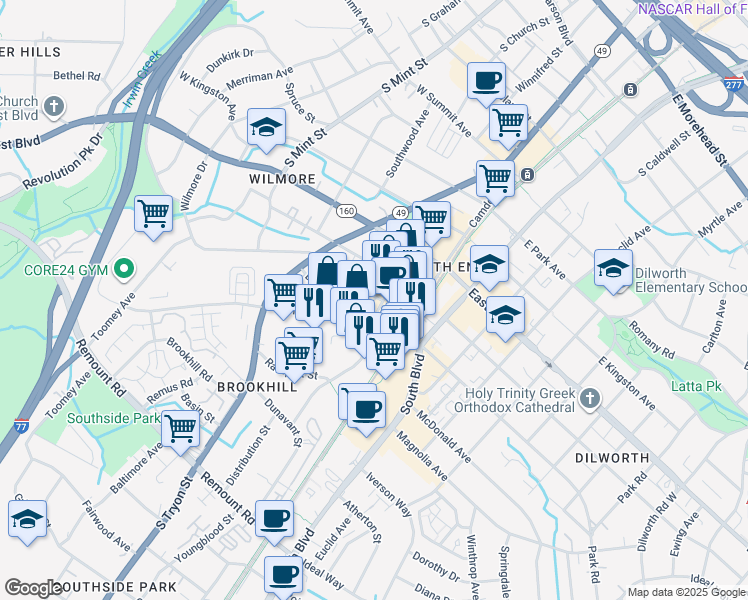map of restaurants, bars, coffee shops, grocery stores, and more near 200 West Tremont Avenue in Charlotte
