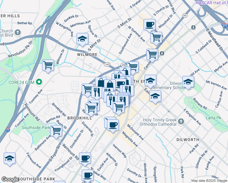 map of restaurants, bars, coffee shops, grocery stores, and more near 200 West Tremont Avenue in Charlotte
