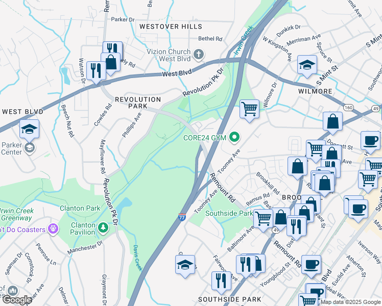 map of restaurants, bars, coffee shops, grocery stores, and more near 901 Remount Rd in Charlotte
