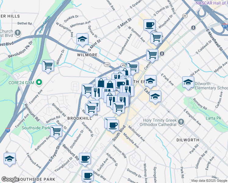 map of restaurants, bars, coffee shops, grocery stores, and more near 200 West Tremont Avenue in Charlotte