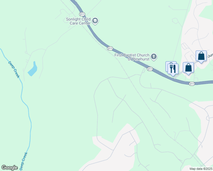 map of restaurants, bars, coffee shops, grocery stores, and more near 73 Greyabbey Drive in Pinehurst