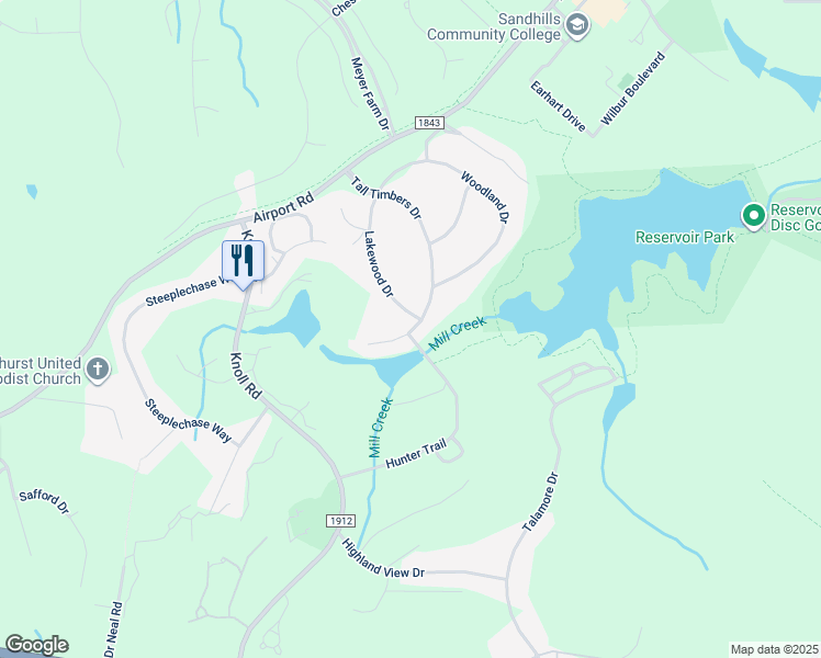 map of restaurants, bars, coffee shops, grocery stores, and more near 390 Lakewood Drive in Pinehurst