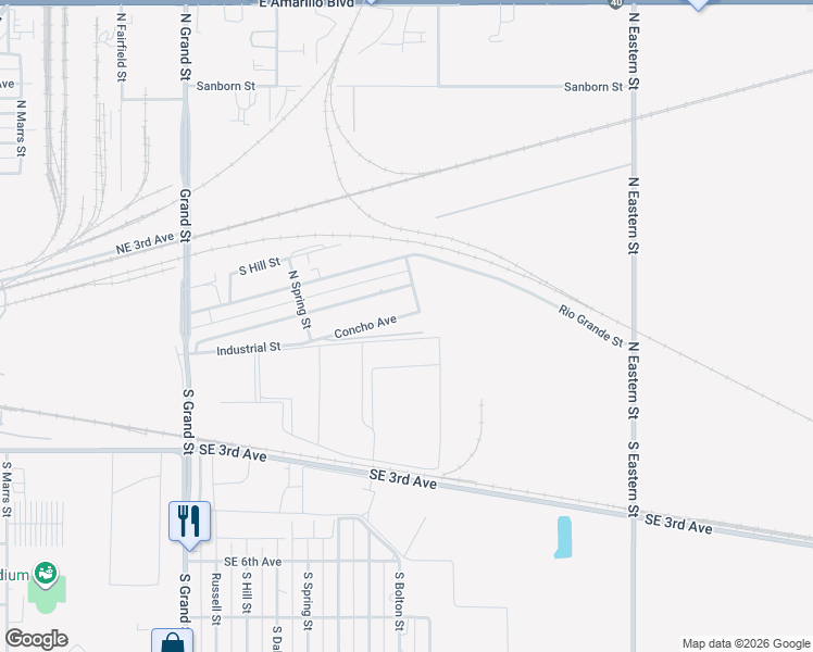 map of restaurants, bars, coffee shops, grocery stores, and more near 4015 Industrial Street in Amarillo