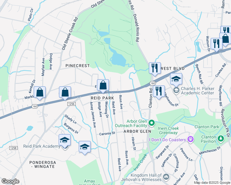 map of restaurants, bars, coffee shops, grocery stores, and more near 2157 West Boulevard in Charlotte
