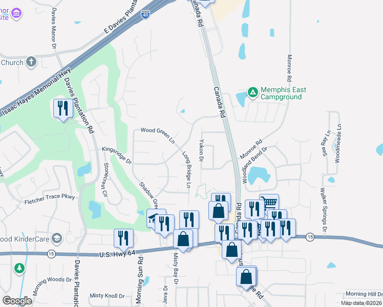 map of restaurants, bars, coffee shops, grocery stores, and more near 3135 Yukon Drive in Lakeland
