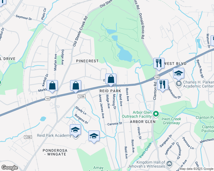 map of restaurants, bars, coffee shops, grocery stores, and more near 2319 West Boulevard in Charlotte