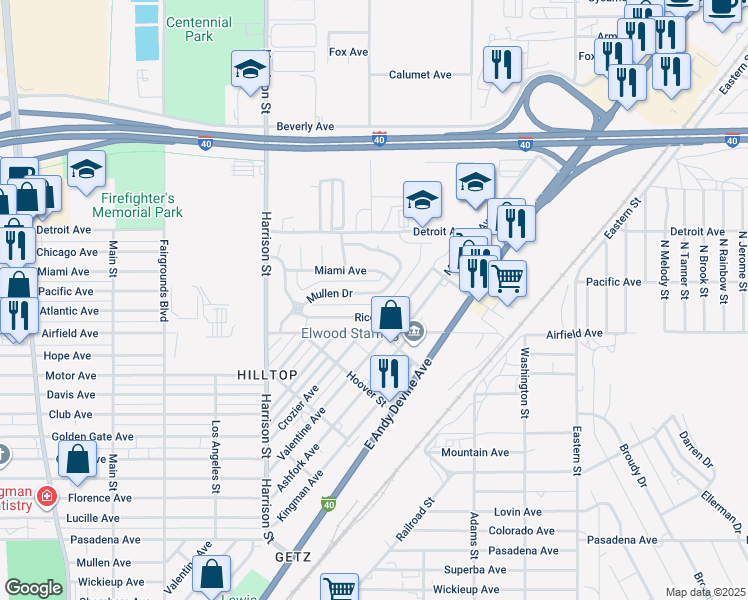 map of restaurants, bars, coffee shops, grocery stores, and more near 2540 Mullen Drive in Kingman