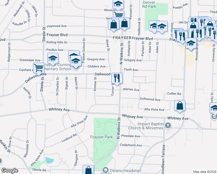 map of restaurants, bars, coffee shops, grocery stores, and more near 1737 Warner Avenue in Memphis
