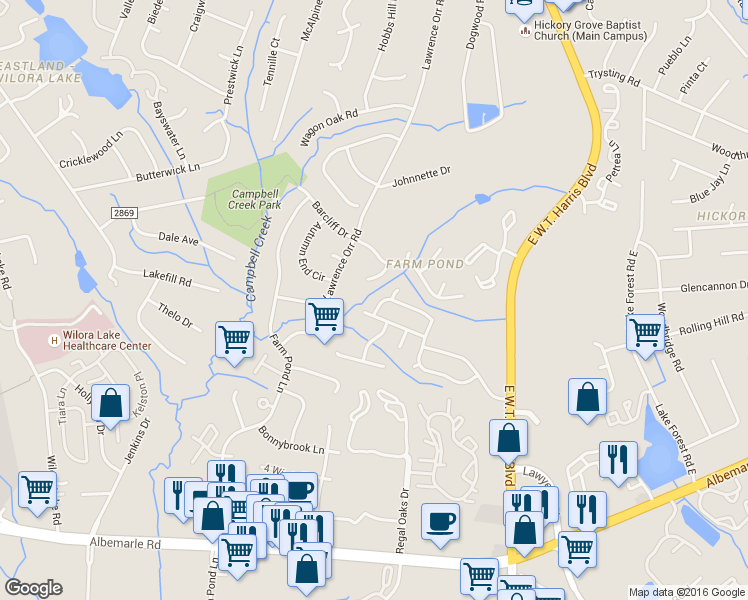 map of restaurants, bars, coffee shops, grocery stores, and more near 5633 Wallace Cabin Drive in Charlotte