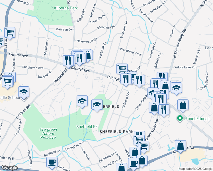 map of restaurants, bars, coffee shops, grocery stores, and more near 1511 Lansdale Drive in Charlotte