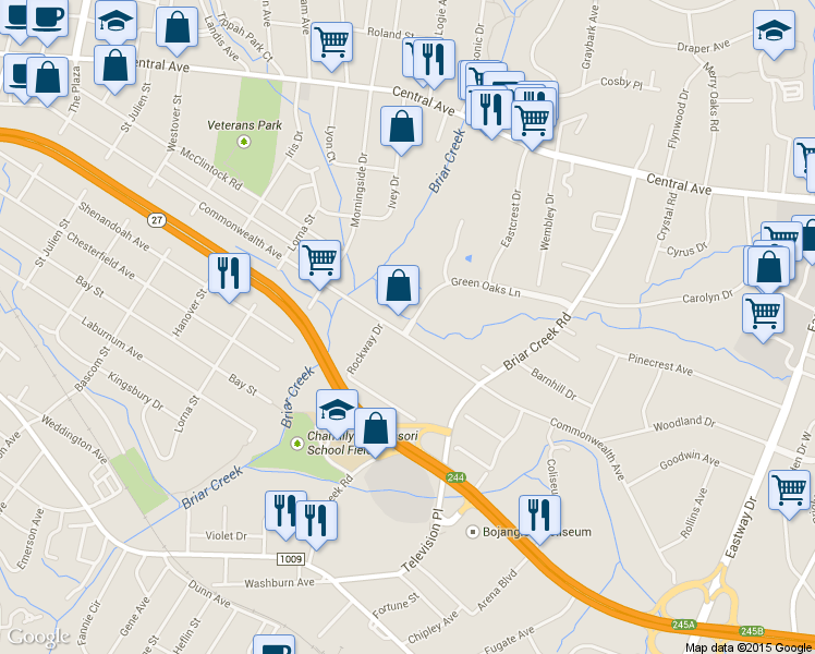 map of restaurants, bars, coffee shops, grocery stores, and more near 1210 Green Oaks Lane in Charlotte