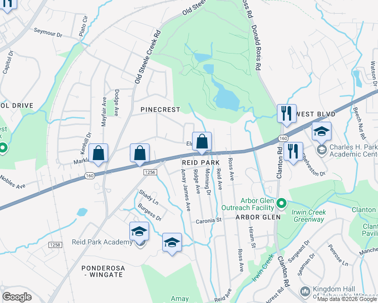 map of restaurants, bars, coffee shops, grocery stores, and more near 2319 West Boulevard in Charlotte