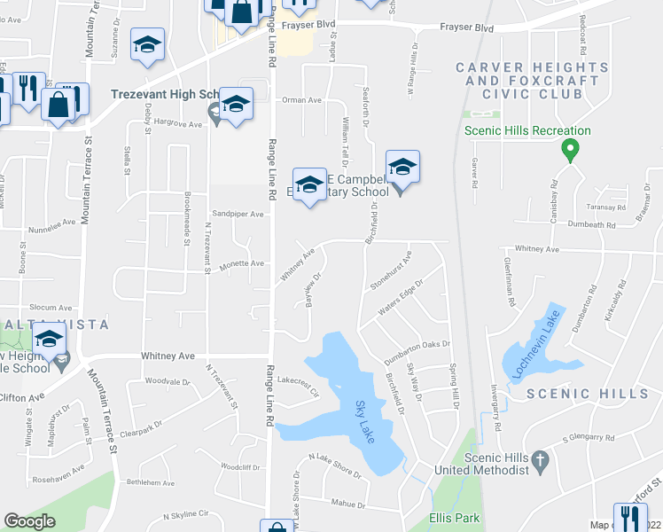 map of restaurants, bars, coffee shops, grocery stores, and more near 3154 Bayview Drive in Memphis