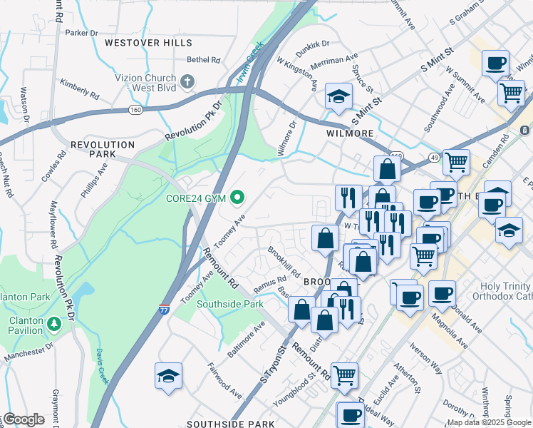 map of restaurants, bars, coffee shops, grocery stores, and more near 704 West Tremont Avenue in Charlotte