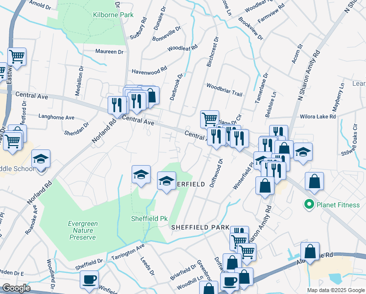 map of restaurants, bars, coffee shops, grocery stores, and more near 1511 Lansdale Drive in Charlotte