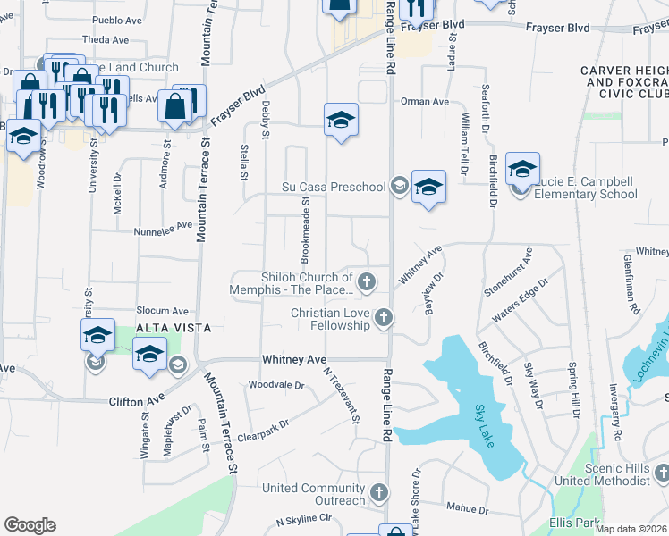 map of restaurants, bars, coffee shops, grocery stores, and more near 3131 North Trezevant Street in Memphis