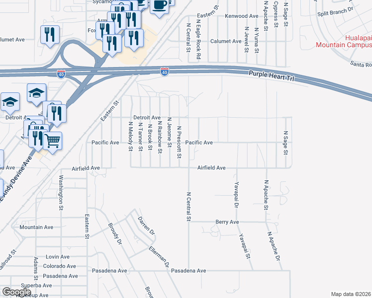 map of restaurants, bars, coffee shops, grocery stores, and more near 2765 N Central St in Kingman
