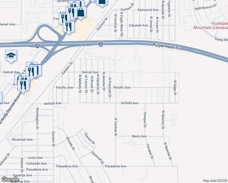 map of restaurants, bars, coffee shops, grocery stores, and more near 2765 N Central St in Kingman