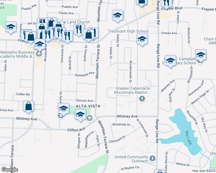 map of restaurants, bars, coffee shops, grocery stores, and more near 3164 Madeline Circle in Memphis