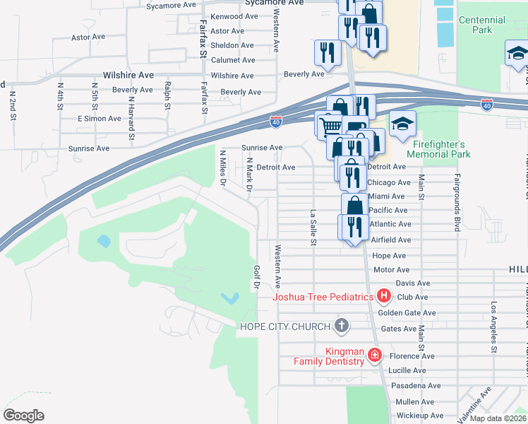 map of restaurants, bars, coffee shops, grocery stores, and more near 2900 Golf Drive in Kingman