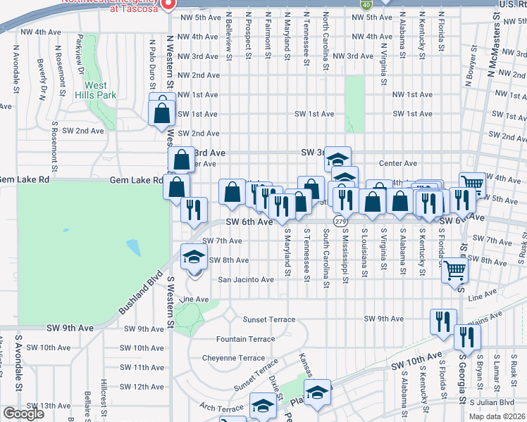 map of restaurants, bars, coffee shops, grocery stores, and more near 408 South Fairmont Street in Amarillo