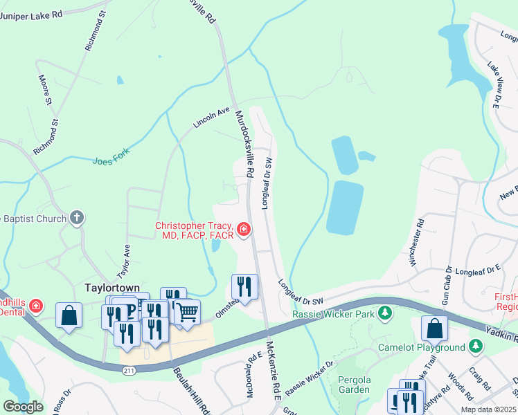 map of restaurants, bars, coffee shops, grocery stores, and more near 2545 Longleaf Drive Southwest in Pinehurst