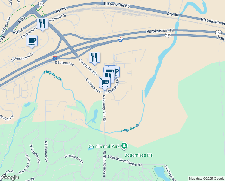 map of restaurants, bars, coffee shops, grocery stores, and more near 5205 East Cortland Boulevard in Flagstaff