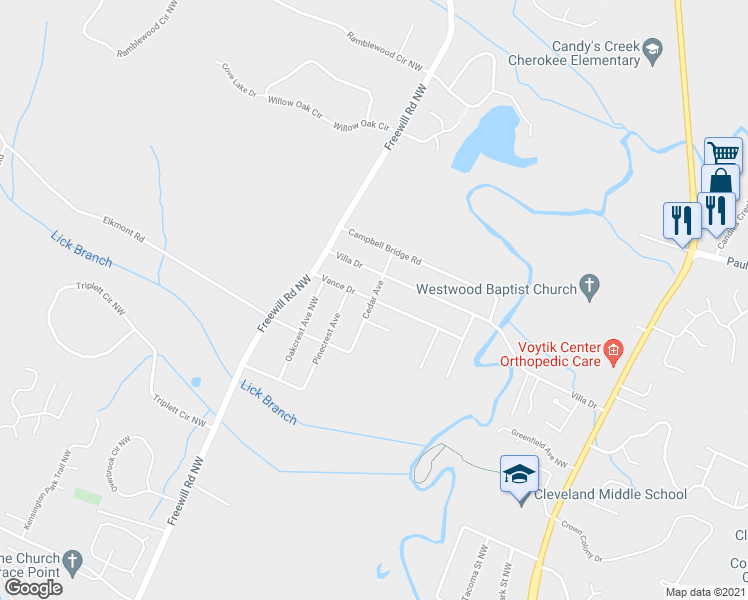 map of restaurants, bars, coffee shops, grocery stores, and more near 3600 Cedar Avenue in Cleveland