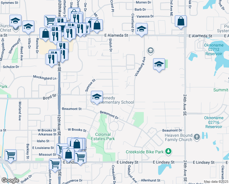 map of restaurants, bars, coffee shops, grocery stores, and more near 1701 East Boyd Street in Norman